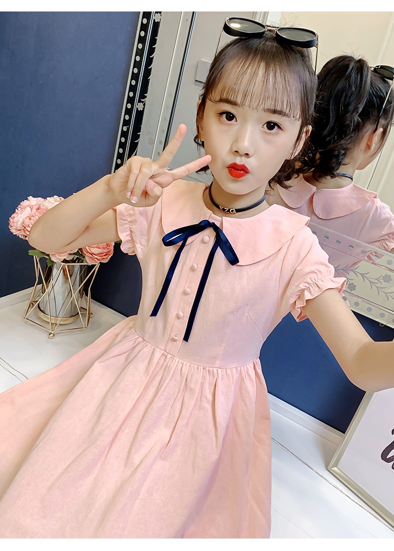 奥米鼠童装夏季女童短袖连衣裙6-9-10儿童夏装色淑女裙8-12岁小女孩