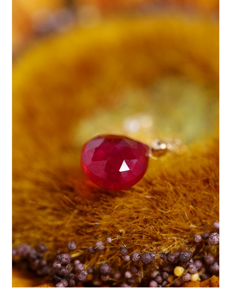 若华珠宝颈月刻面水滴红宝石满天星项链女18k金海水珍珠吊坠红宝石