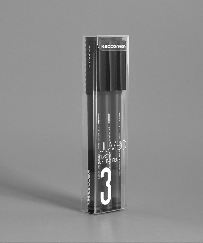 kaco珍宝黑色中性笔05mm盖帽3支装1600米超长书写大容量速干型水笔