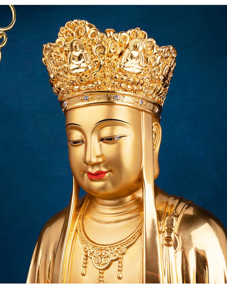 白凤凰全铜《地藏王菩萨》坐骑谛听九华山佛像铜贴金色彩绘供奉家用