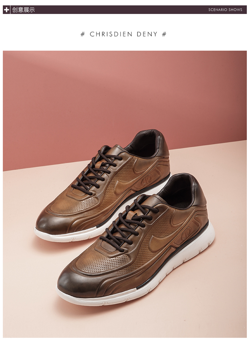 克雷斯丹尼意大利进口运动鞋男小牛皮夏季时尚青年百搭户外跑步鞋