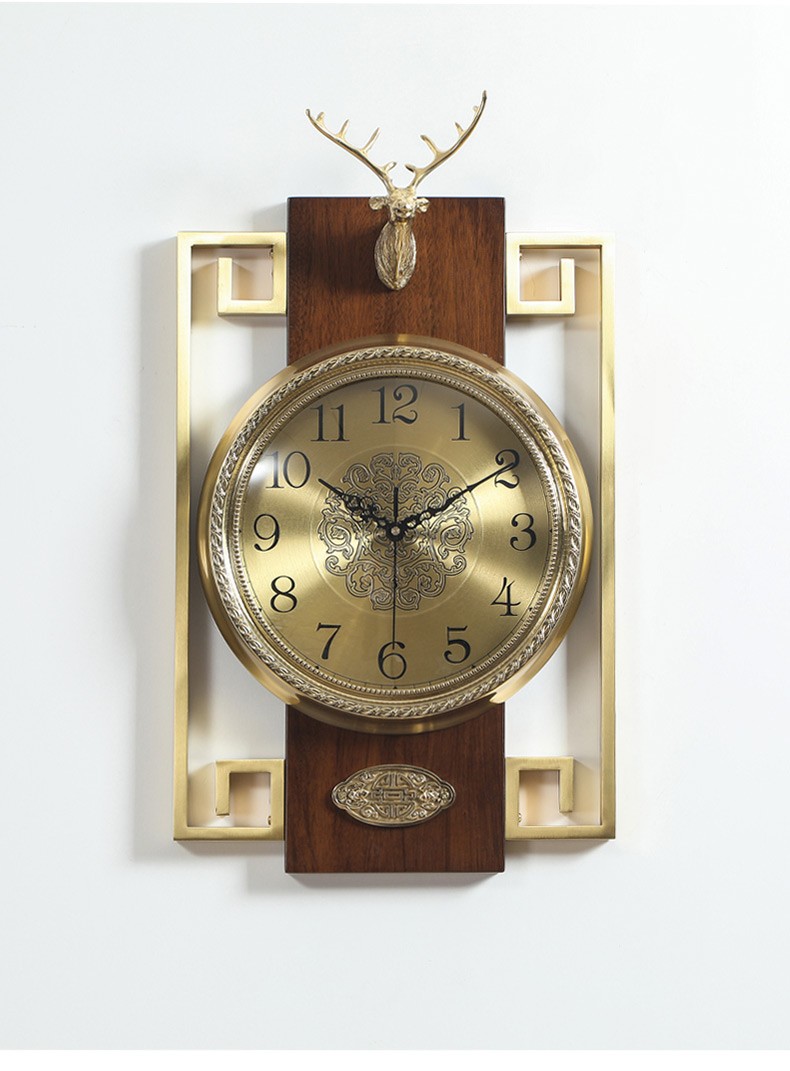 伯莎丹顿 新中式纯铜挂钟客厅钟表实木挂表轻奢大气挂墙时钟家居装饰