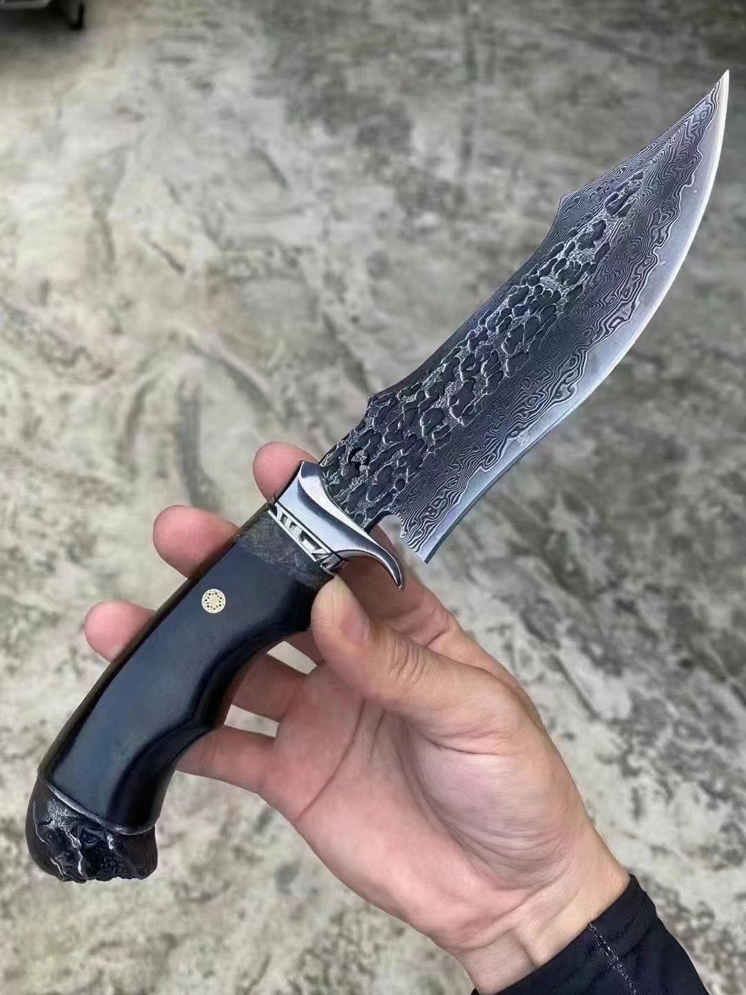 硕哥 锻造大马士革钢vg10钢芯直刀户外小刀野营用刀黑檀木手柄收藏