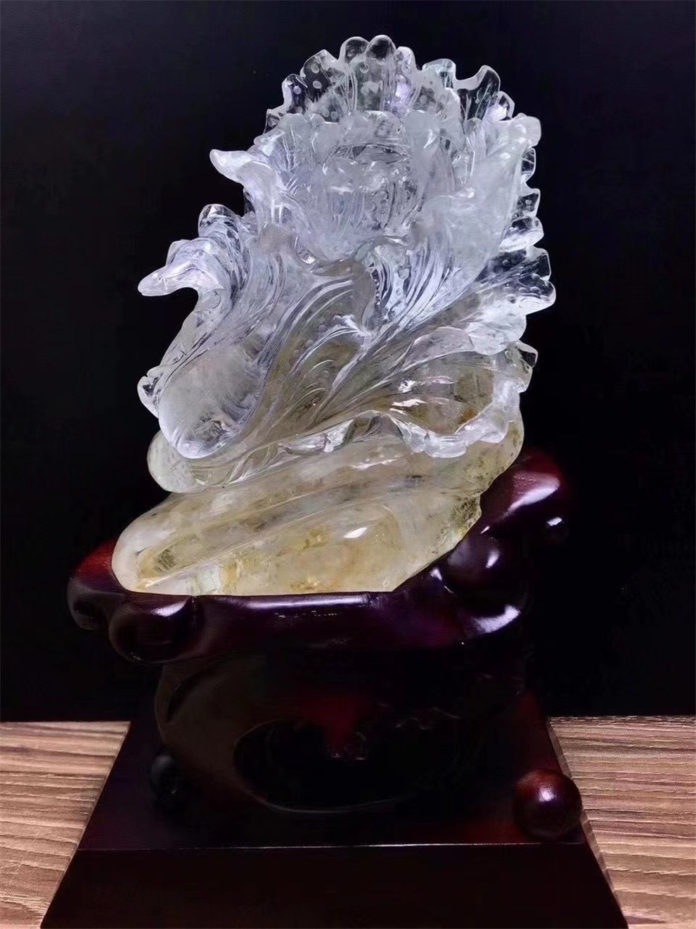 墨辰珠宝天然原矿黄皮胶花白水晶摆件精雕白菜百财工艺精湛造型独特