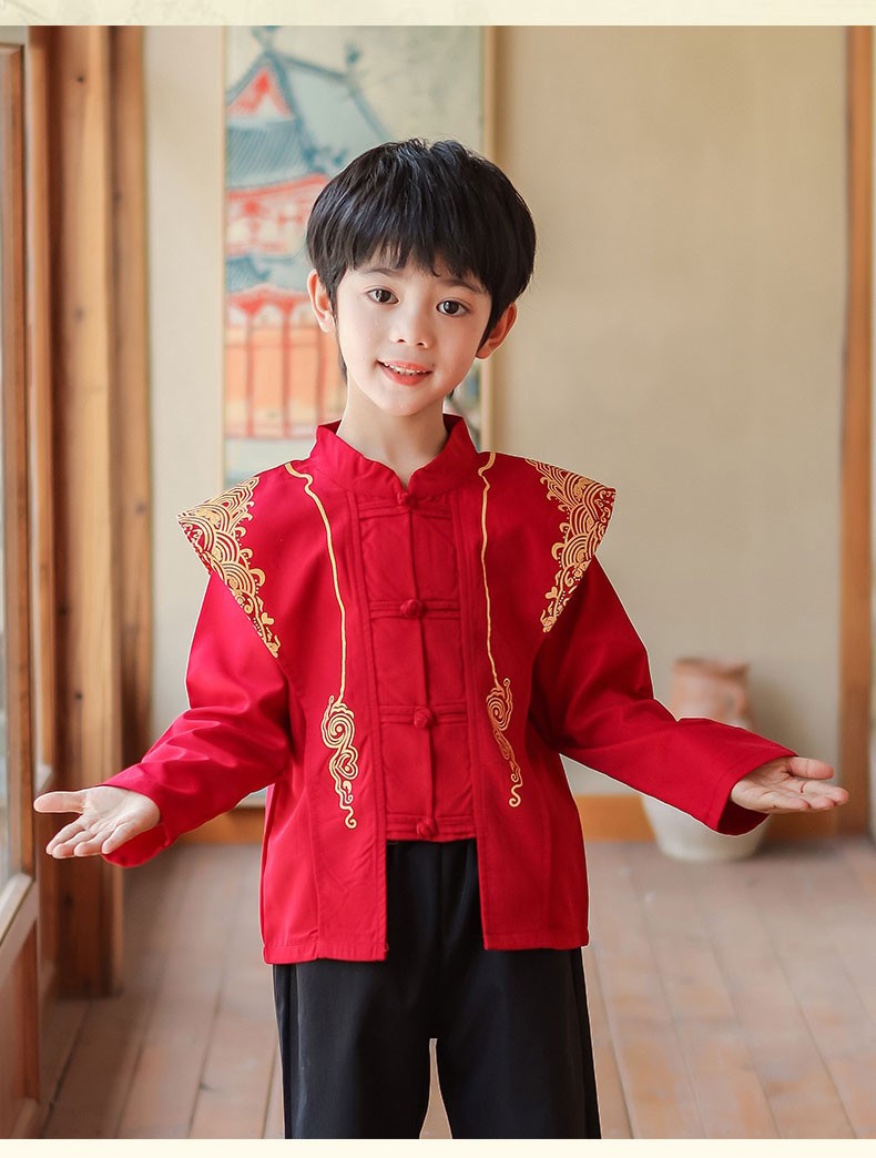 圆圆米米民族中国风童装男童汉服春秋季儿童长袖唐装宝宝套装小男孩