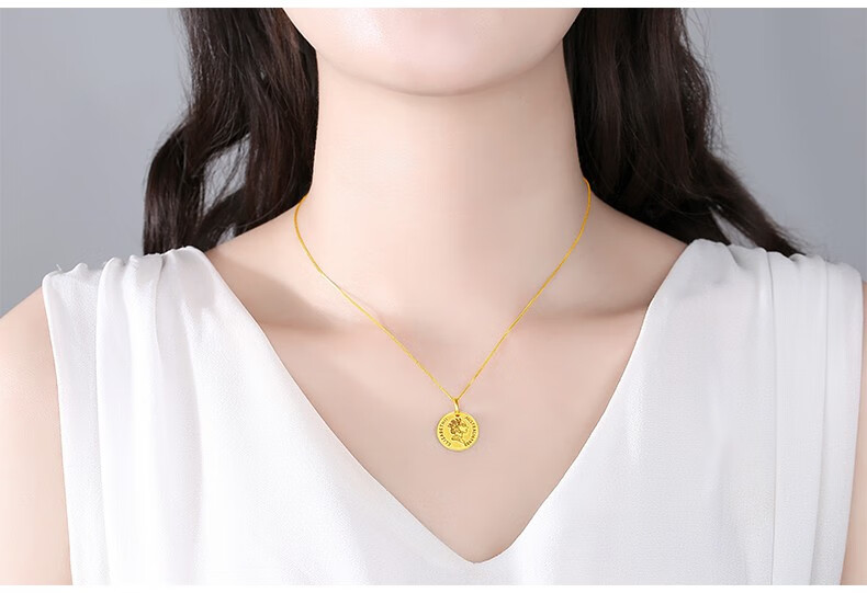 落花啼春 5g黄金女王牌吊坠999足金小金牌圆牌金币时尚女神牌项链女