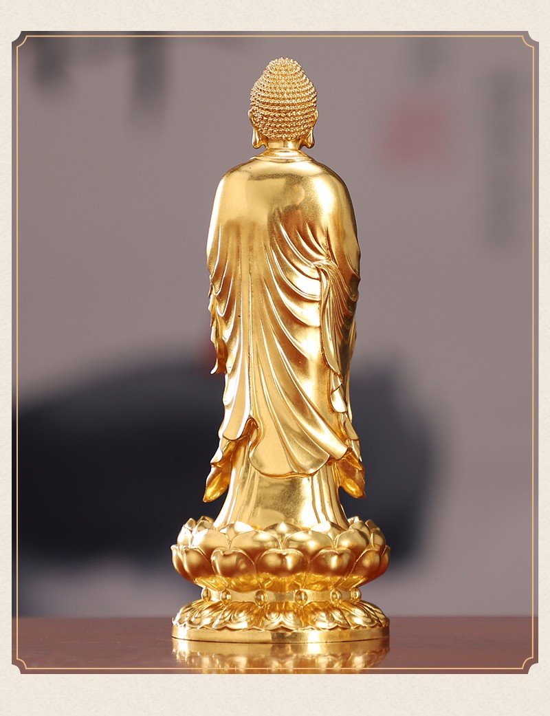 圆通佛具 阿弥陀佛像站像台湾纯铜贴金南无阿弥陀佛佛像摆件居家佛堂