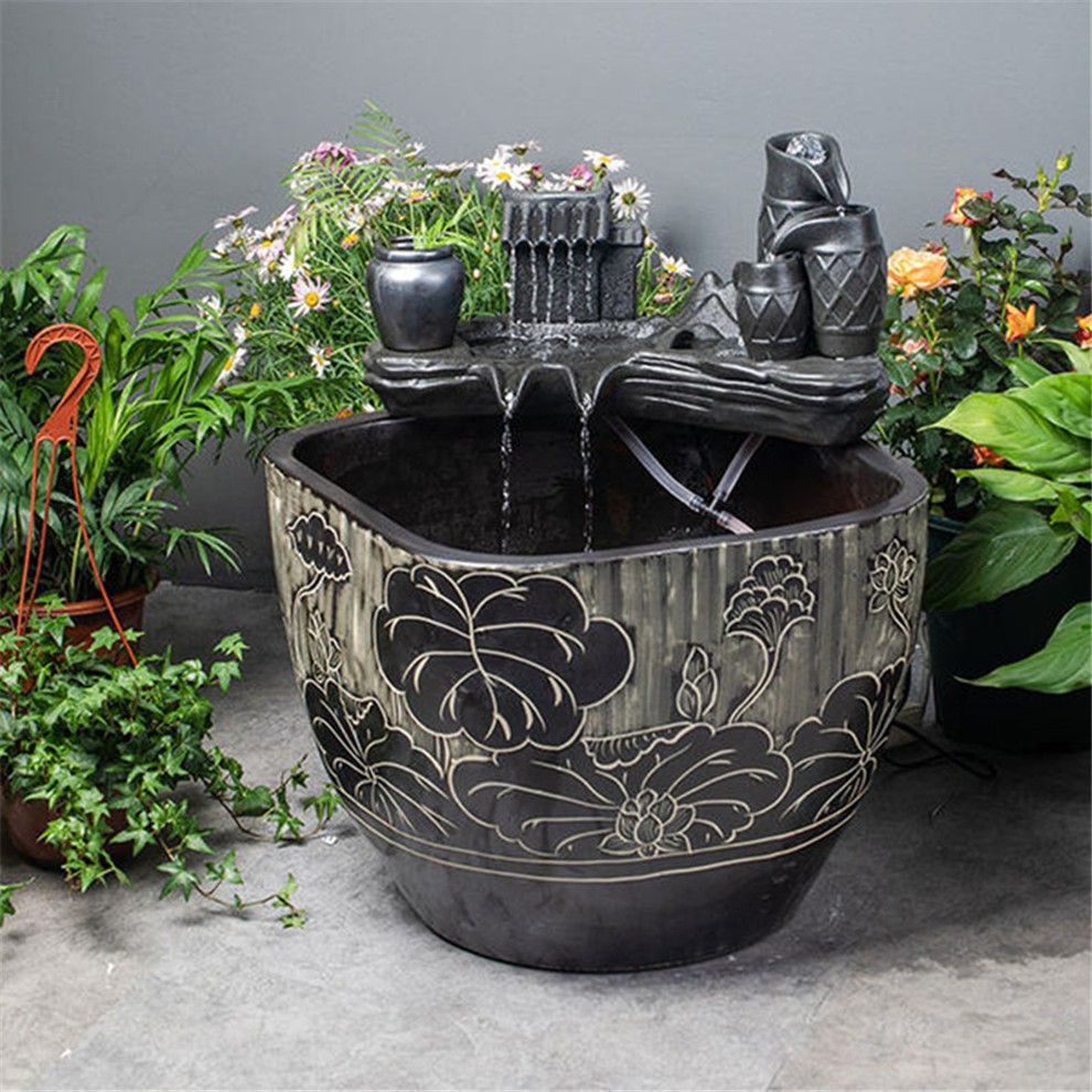 万匠阁陶瓷流水器鱼缸摆件水缸阳台造景水循环鱼缸办公室客厅养鱼缸