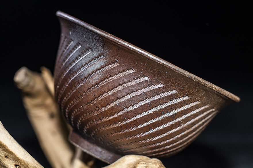 柴烧跳刀纹三才盖碗盏娘建阳建盏主人杯口径9b40