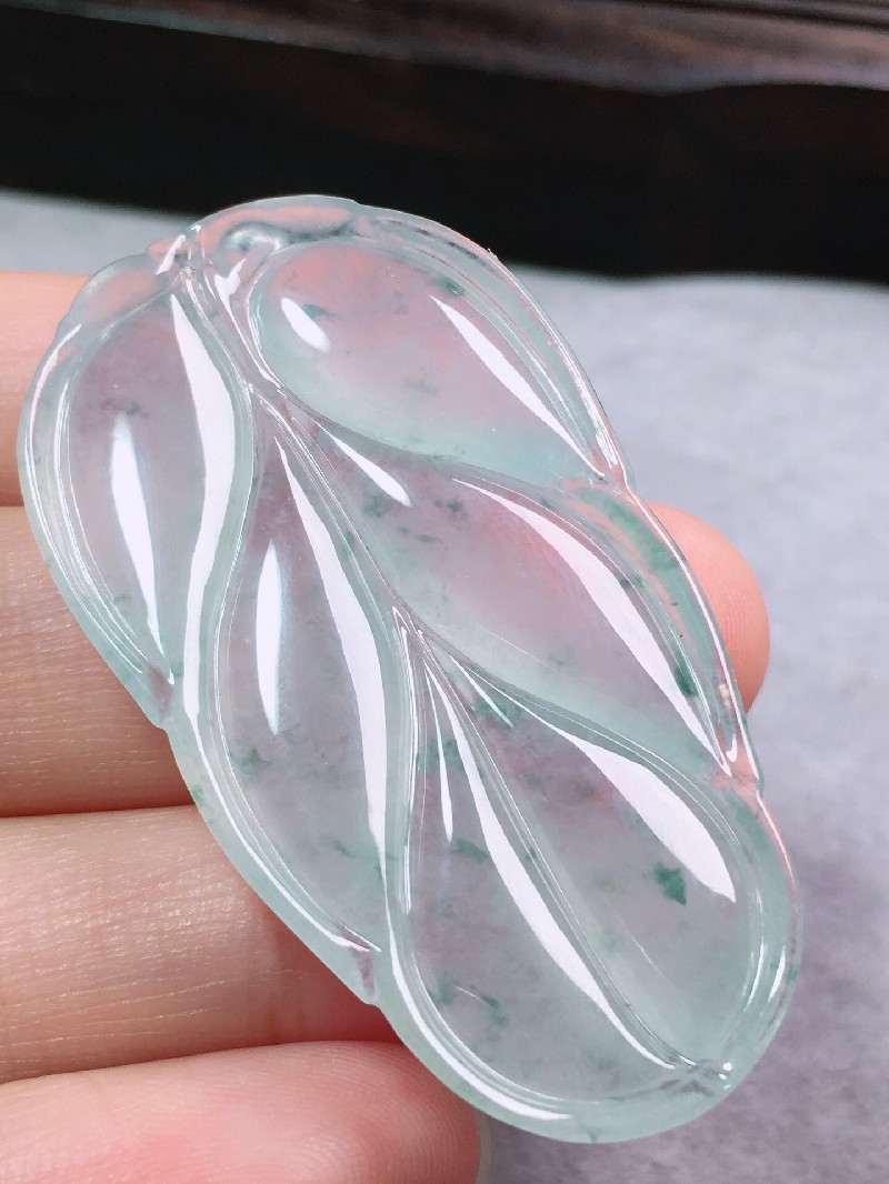 绿翠天成 翡翠冰种叶子树叶吊坠 冰种翡翠缅甸天然a货玉石项链送礼