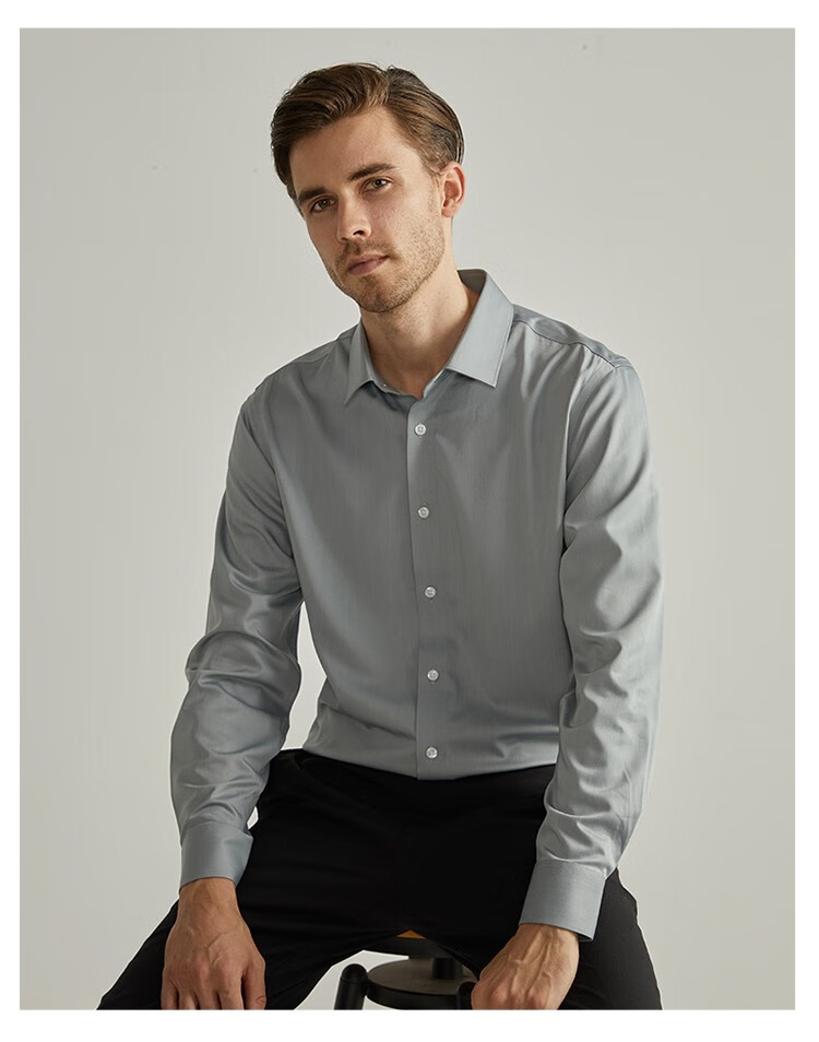 【商场同款】daniel hechter丹尼爱特 商务休闲纯色百搭长袖衬衫男