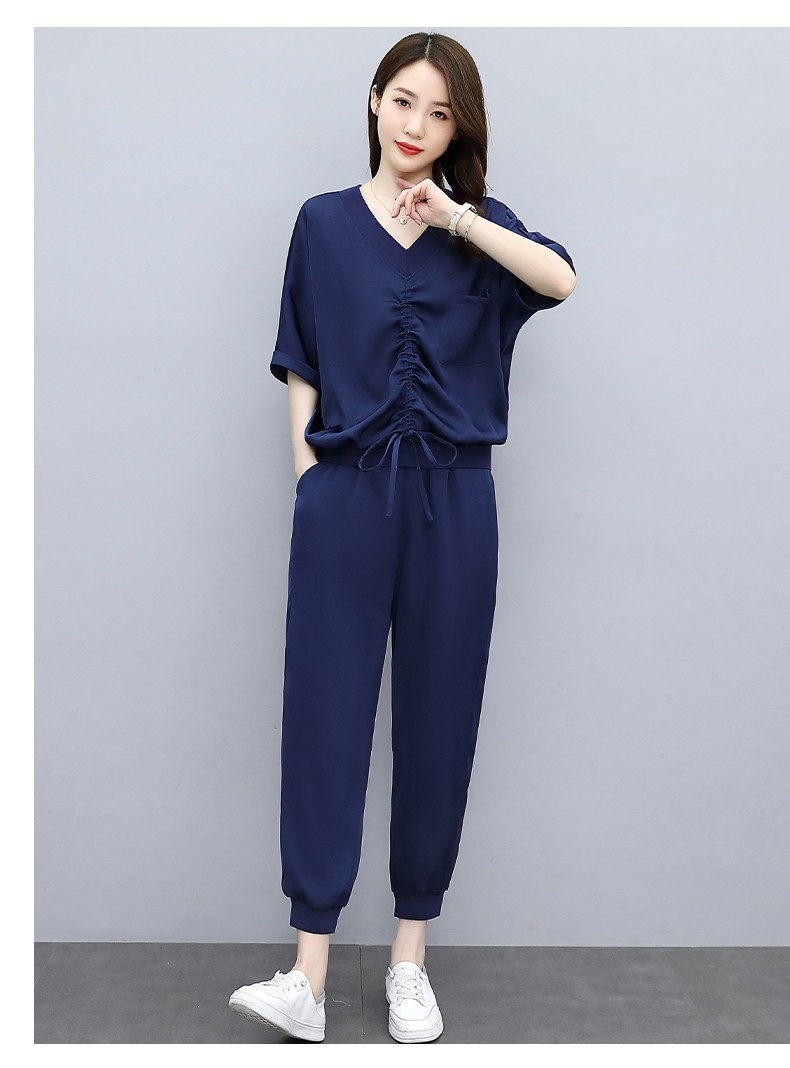 阔腿裤套装夏季女冰丝运动服2022年新薄款装洋气减龄职业休闲裤大码