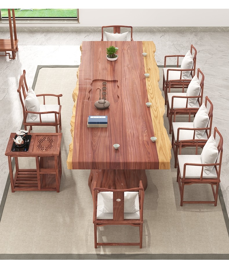 新西兰松木茶桌椅组合新中式家用大板无拼接泡茶桌禅意实木方形茶台