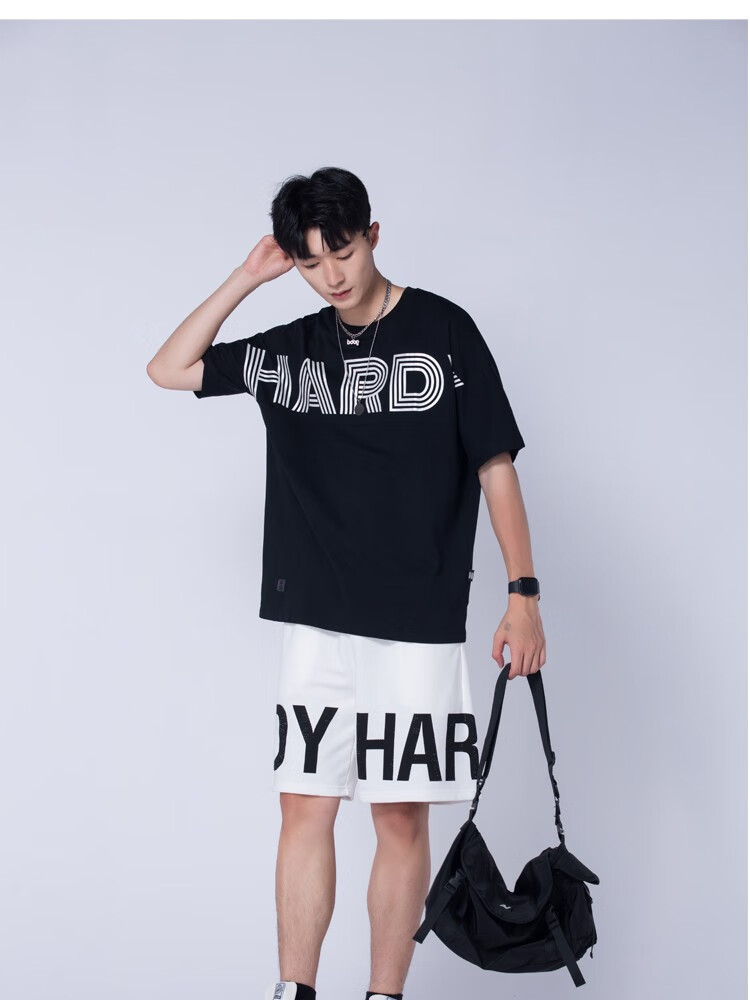 hardy hardy夏新款宽松潮流印花大字母拼接短袖t恤情侣款半袖 黑色 xl