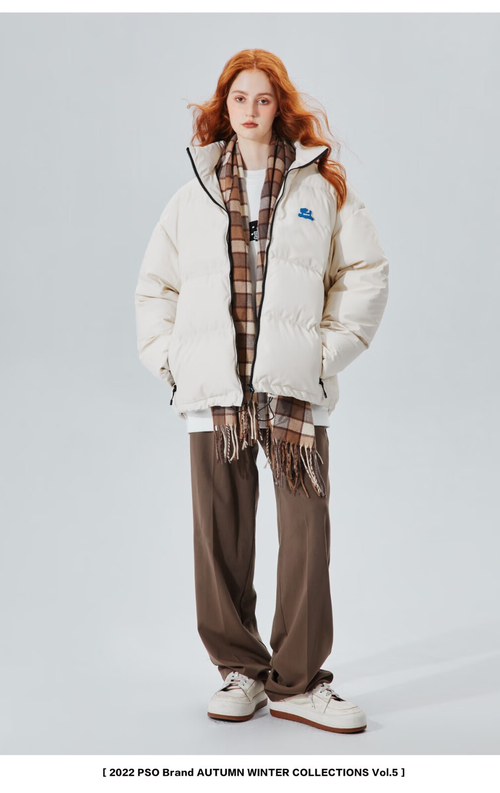 pso brand可爱小狗立领羽绒服男保暖白鸭绒加绒加厚冬季情侣外套 奶油