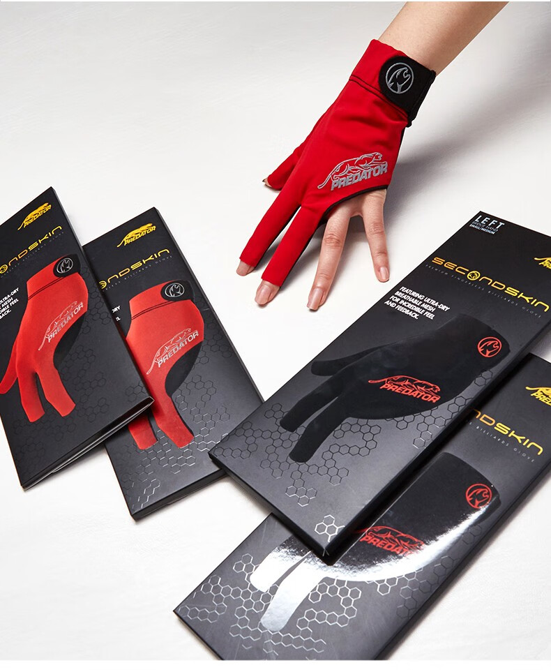 predator美洲豹台球比赛专用三指漏指手套黑色灰色红色可选男女透气