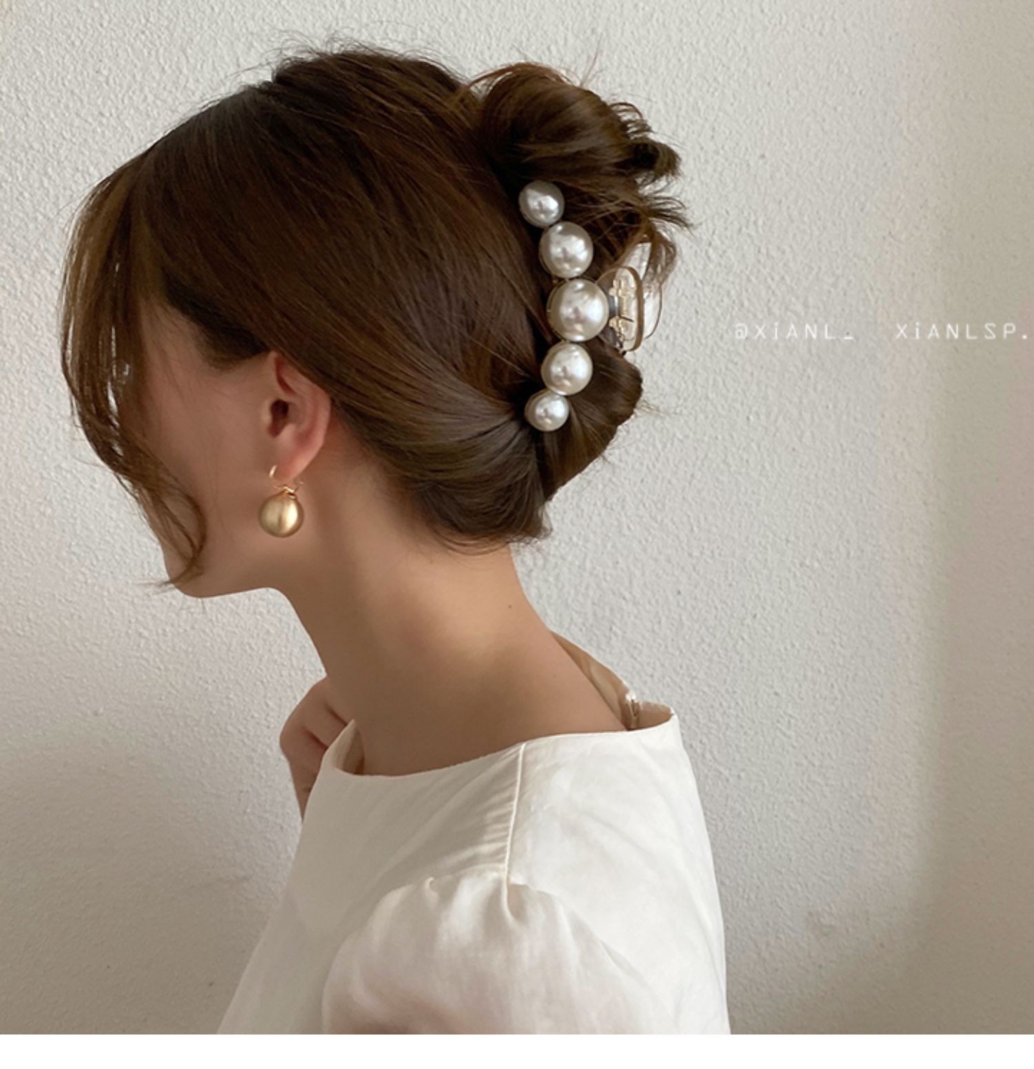 韩国ins珍珠发夹边夹少女后脑勺发抓头发夹子抓夹发卡头饰f025珍珠