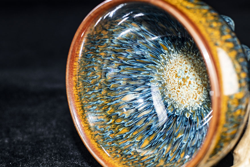 多颗釉泪金丝蓝孔雀曹伟俊建阳建盏礼盒装口径9b64