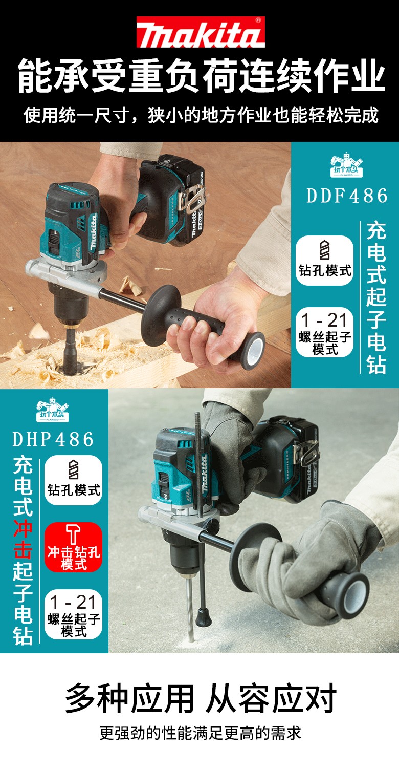 牧田多功能充电式手枪钻无刷工业级大扭力手电钻电动冲击钻ddf486dhp