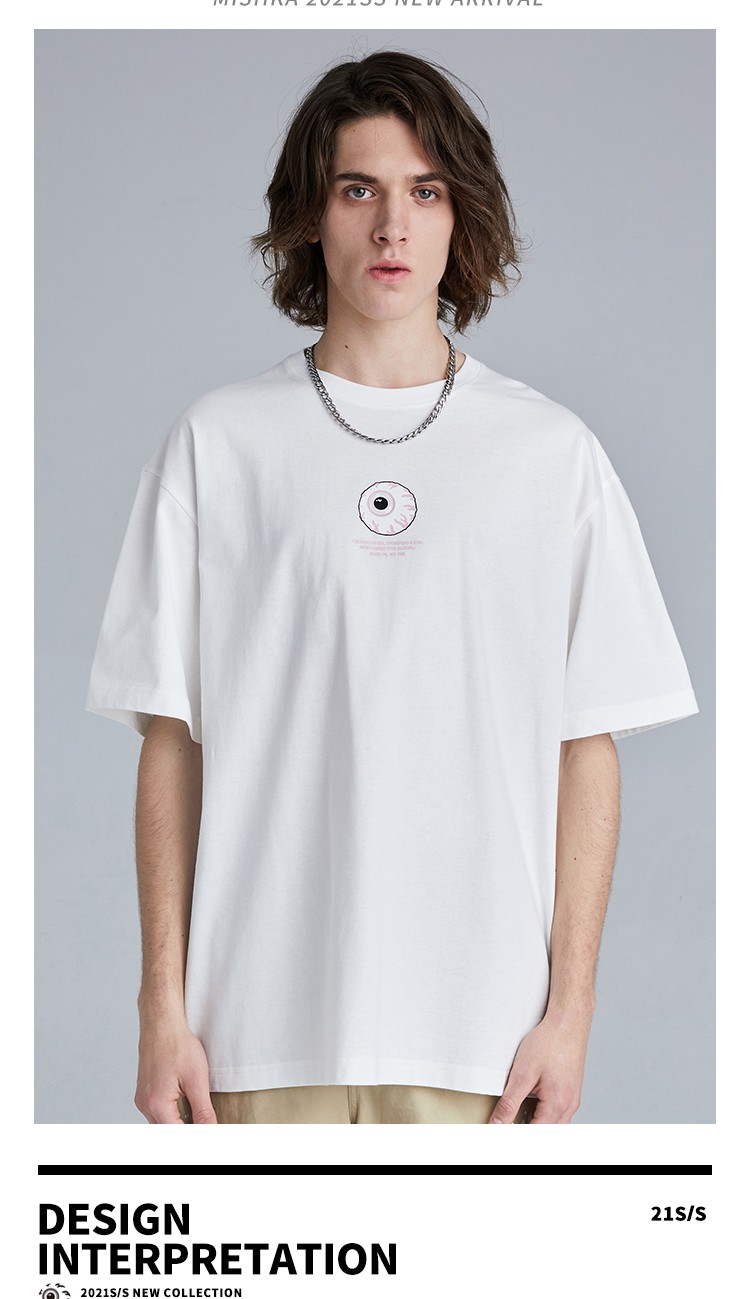 mishkanyc大眼球潮牌短袖t恤男春夏新款logo印花纯棉舒适短袖t恤粉