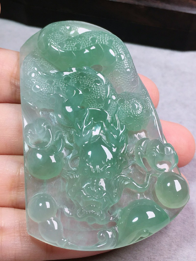 绿翠天成 翡翠冰晴龙牌吊坠 冰种翡翠缅甸天然a货玉石项链送礼男女款