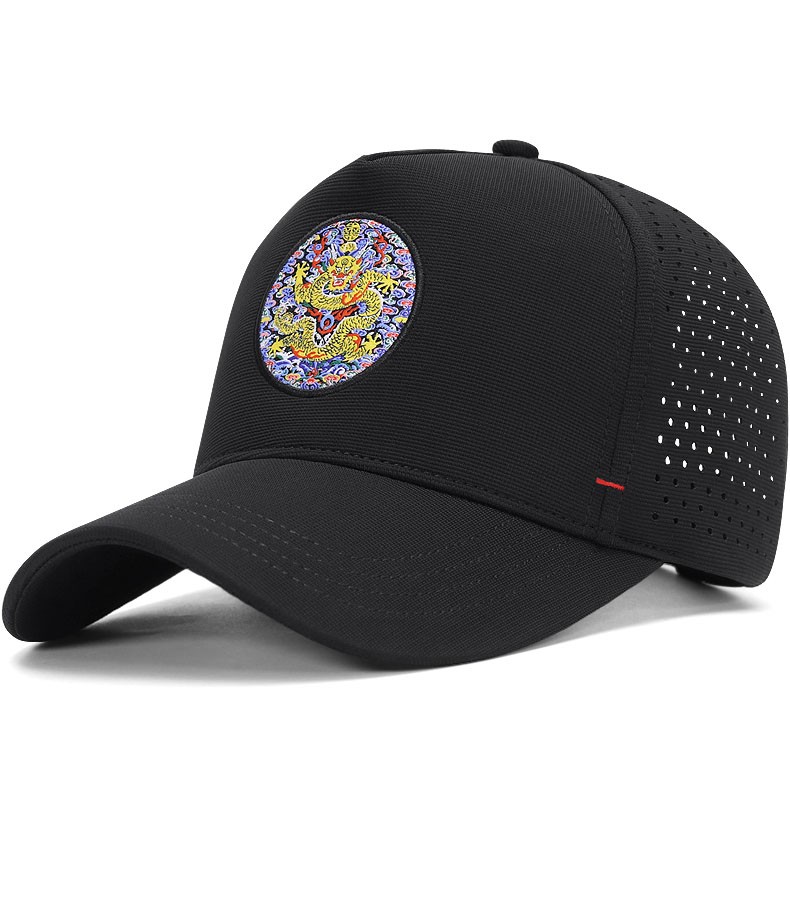 dekase品牌皇室中国龙刺绣帽子男夏季网眼透气高顶防晒帽加宽檐显脸小