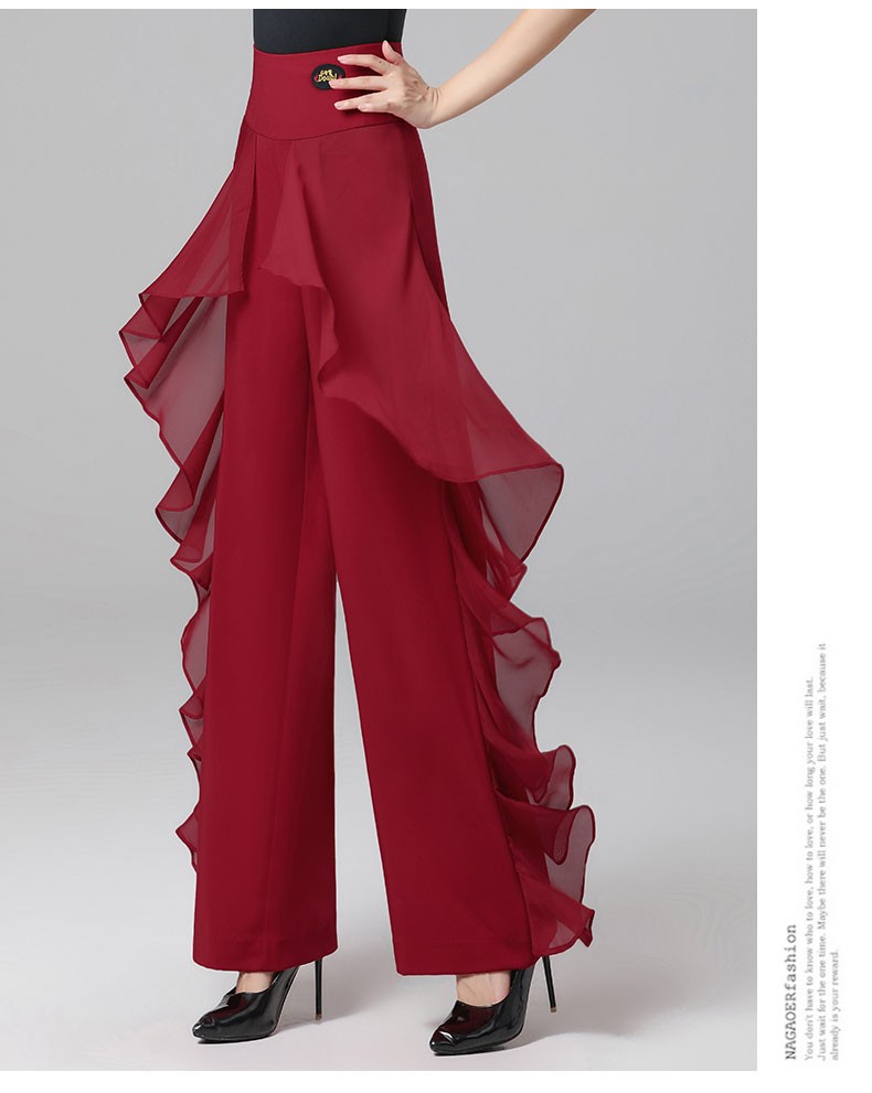 丹宝罗doubl丹宝罗吉特巴裤子女长裤拉丁舞练习裤荷叶边阔腿舞裤摩登