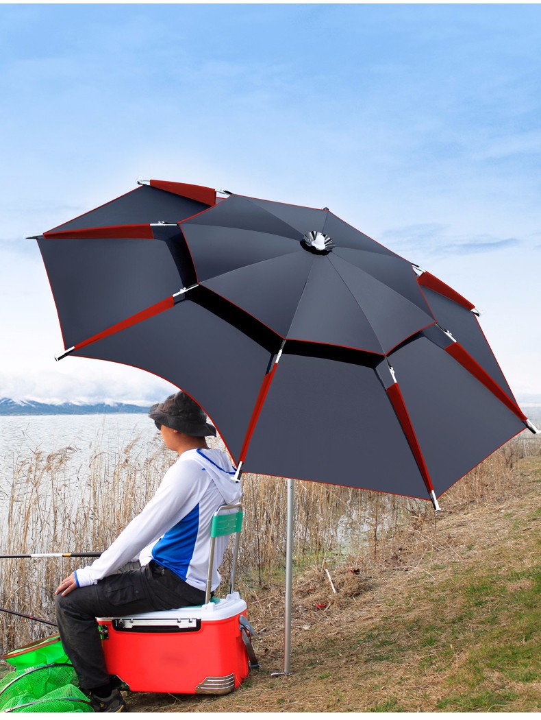 钓之界钓鱼伞万向防雨暴雨钓伞加厚防晒伞鱼伞遮阳伞黑胶黑橙2米