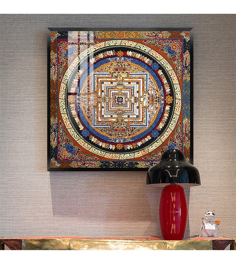 创古琪通 唐卡挂画六字真言心经玄关壁画坛城正方形西藏轻奢装饰画