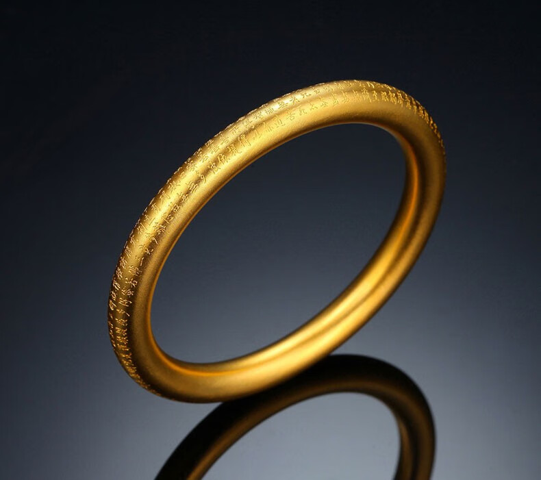 古法黄金手镯女足金999外心经圆杆手镯简约百搭整圈女士金镯子送女友