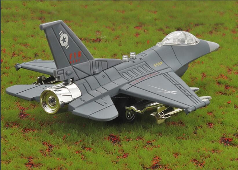 甄萌美国f16黄蜂合金战机模型回力灯光仿真飞机模型摆品白色