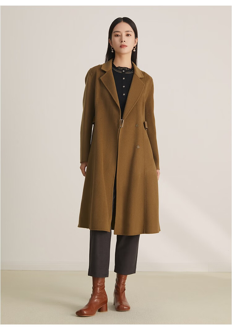 goobgs谷邦2022年秋季新款100%绵羊毛中长款双面呢单排扣复古典雅大衣