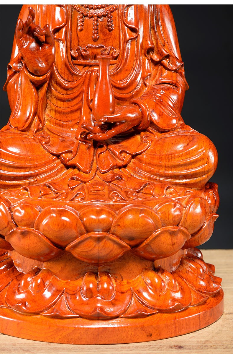 思古 木雕观音佛像摆件坐莲观世音菩萨客厅供奉家居饰品雕刻花梨木