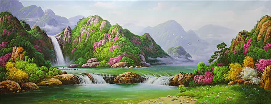 朝鲜一级画家王光国山水6995风景油画