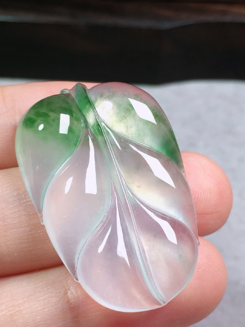 绿翠天成 翡翠冰种飘绿叶子树叶吊坠 冰种翡翠缅甸天然a货玉石项链