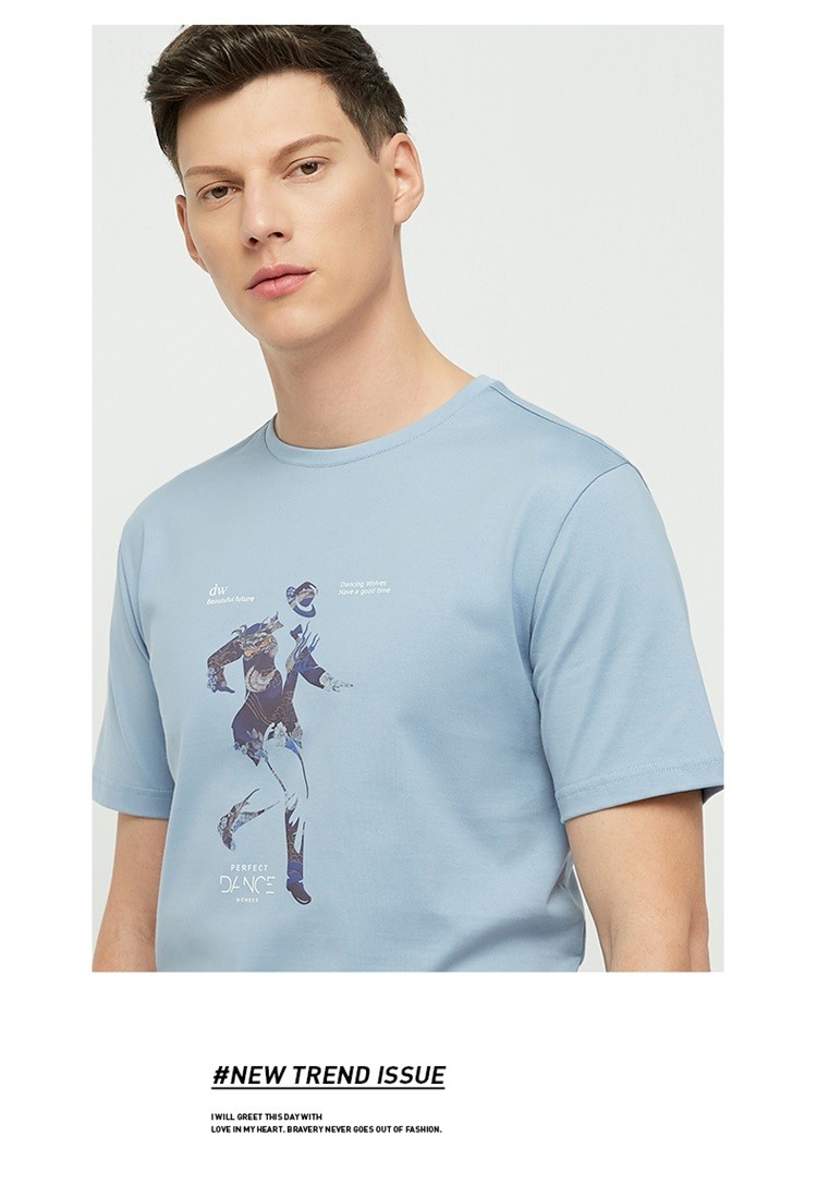 【奥莱】与狼共舞短袖t恤男士夏季时尚印花纯棉圆领短t 015深灰 180