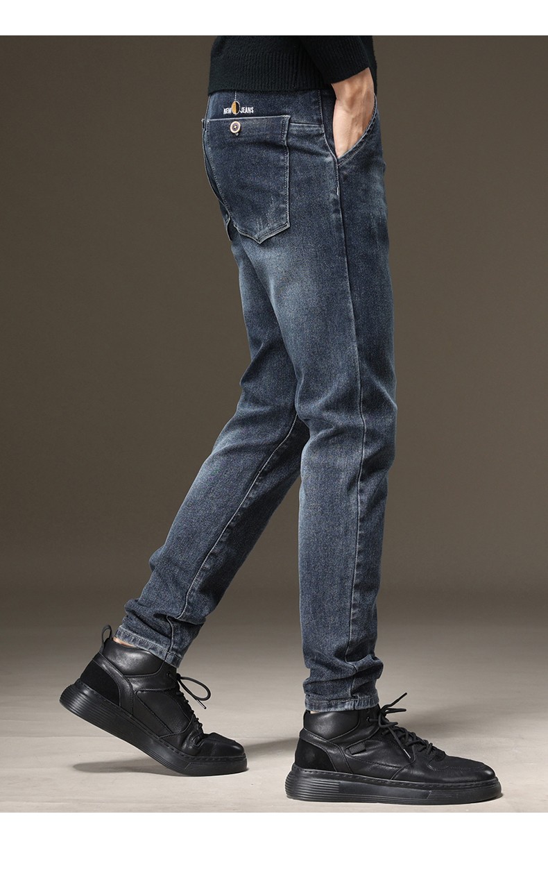 太子龙牛仔裤男小脚长裤中青年2022春季新款商务休闲裤子男蓝色28