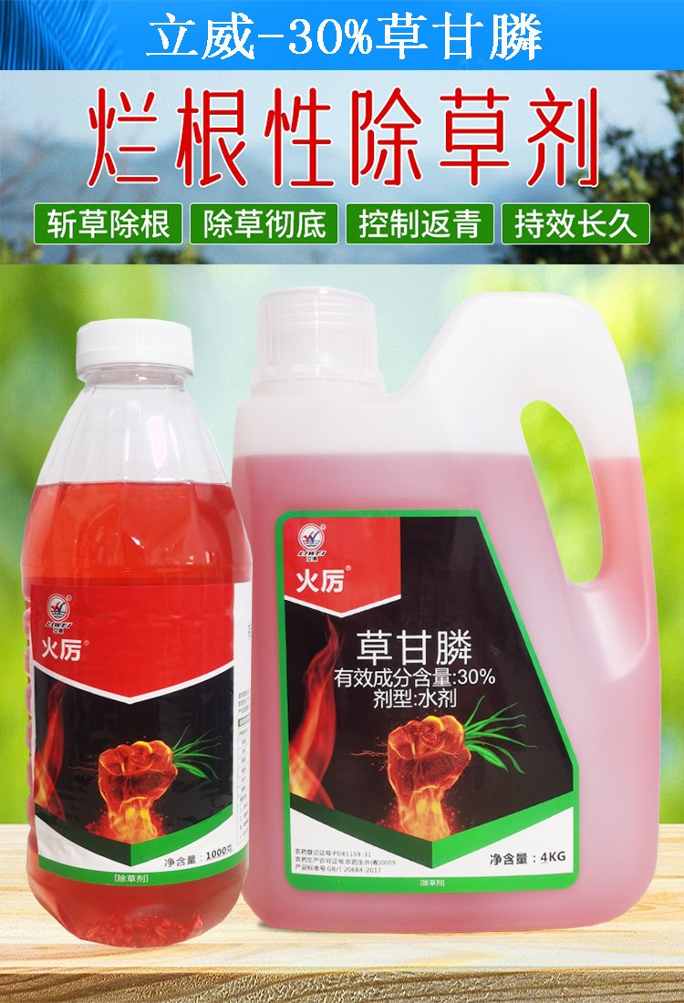 草忧愁立威火厉30草甘膦草甘磷水剂农药甘蔗茶树果园桑树橡胶树林除