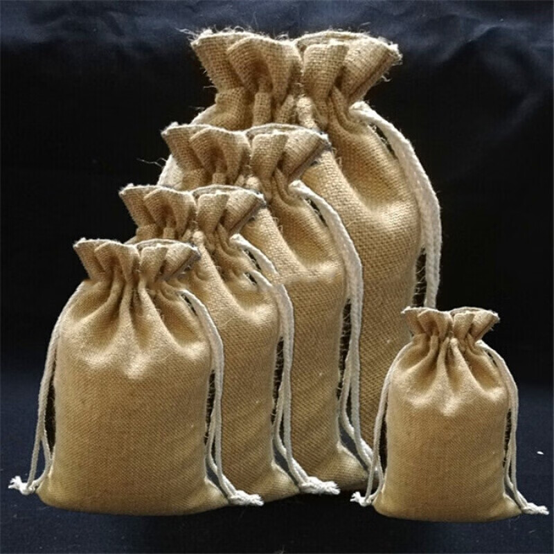 良至 定做陈皮装印粮食核桃土产麻袋天然黄麻袋抽绳布袋包装袋1个 12*