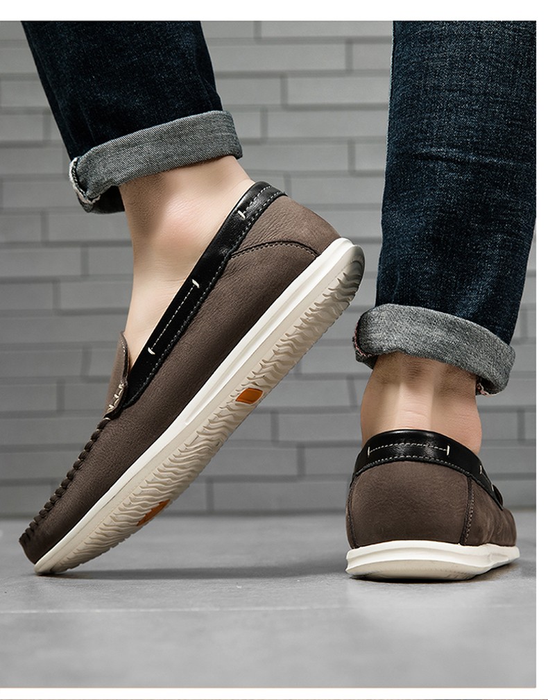 cele策乐男鞋透气休闲皮鞋防滑软底男士驾车鞋一脚蹬懒人鞋豆豆鞋灰色