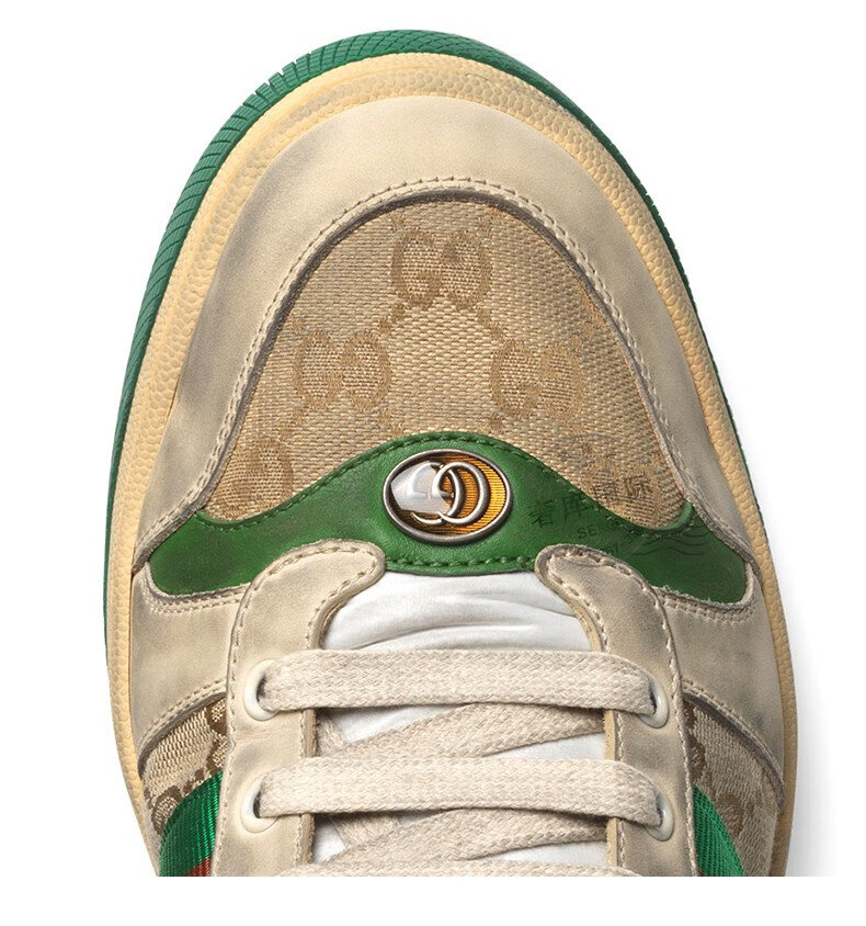 古驰(gucci) 男款 screener系列白色做旧条纹运动休闲鞋脏脏鞋 棕色