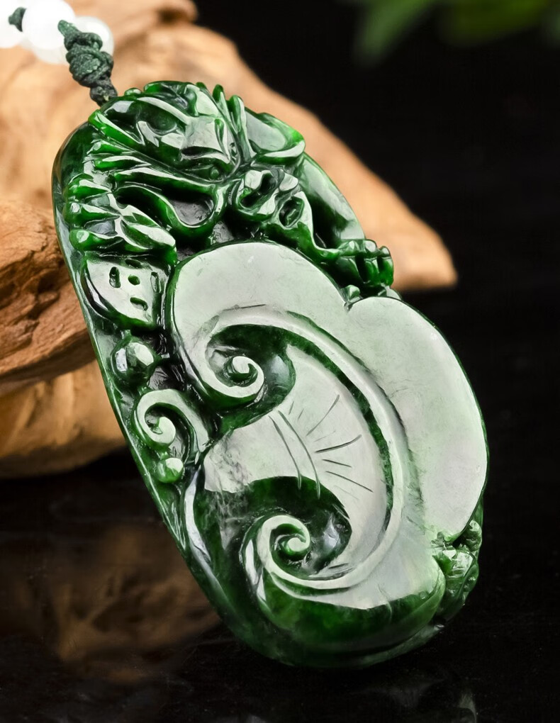 世盈 缅甸a货翡翠吊坠 玉如意玉坠 玉石孤品 附鉴定证书 翡翠如意吊坠