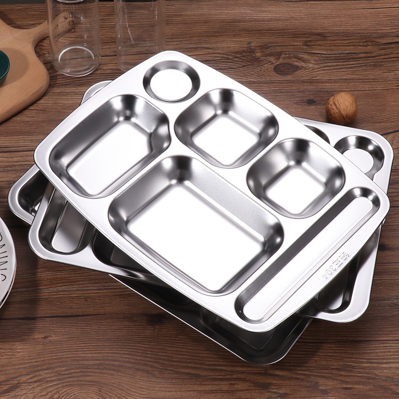 刻字定制不锈钢六格快餐盘分格食堂餐盘印logo公司员工 刻字大六格1只