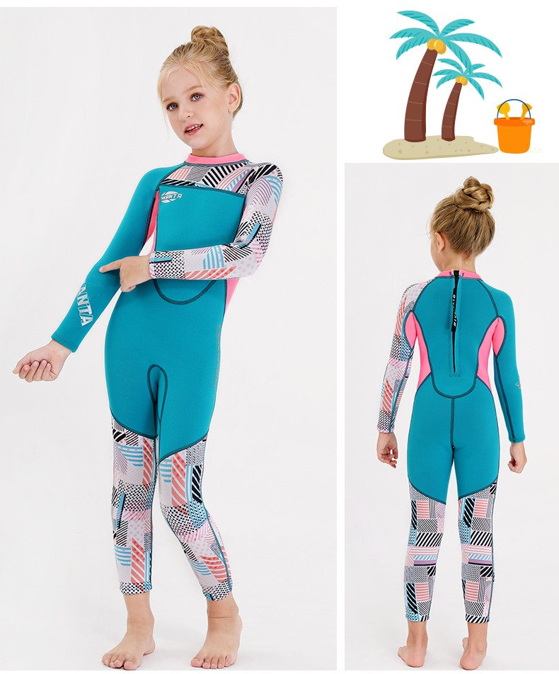 dive&sail儿童泳衣女中大童潜水服女童长袖连体保暖防寒女孩泳装宝宝