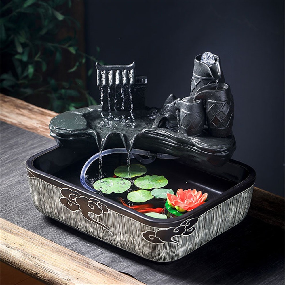 万匠阁大型陶瓷流水鱼缸摆件水缸阳台造景水循环鱼缸办公室客厅养鱼缸