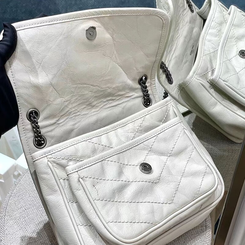 二手95新ysl小号nikibaby奶白色牛皮单肩斜挎包女士包袋