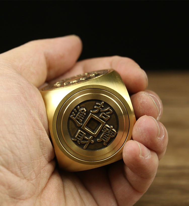 铜之心黄铜六面转钱把件纯铜赚钱手把件把玩件男士随身招财解压创意