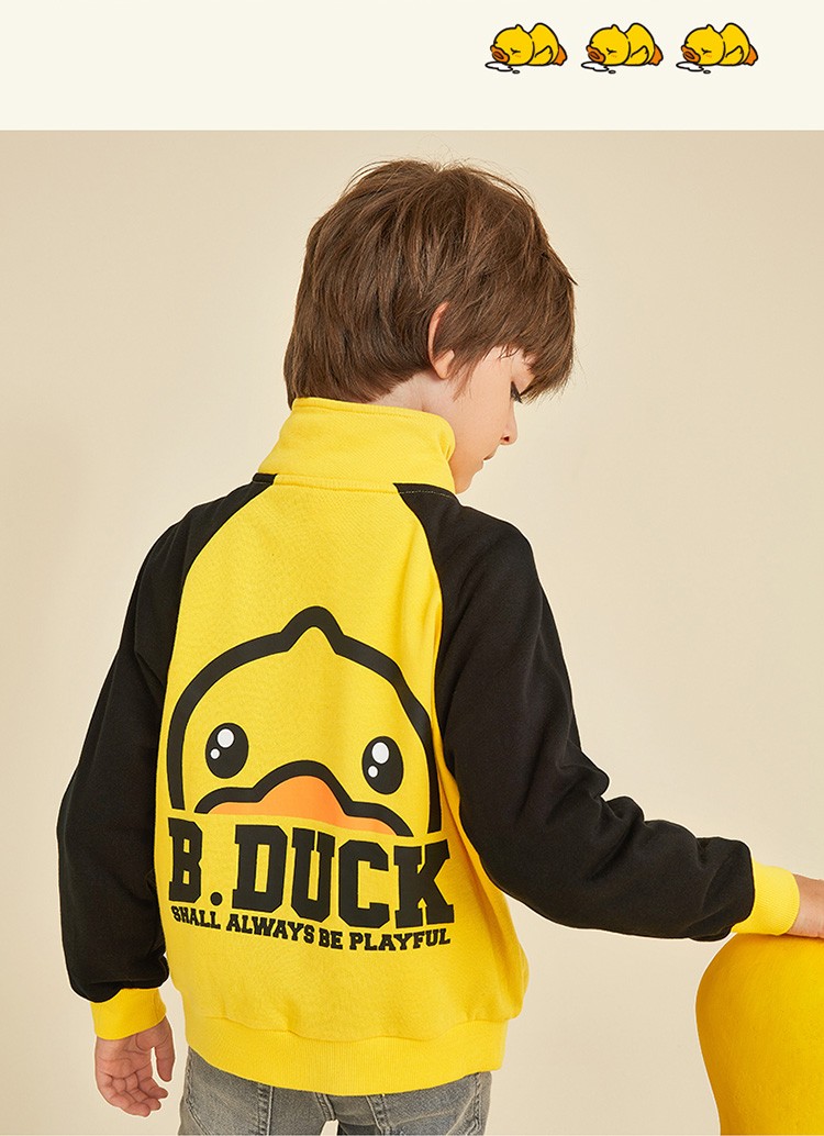 bduck小黄鸭童装儿童外套春季男童拼接上衣新款小女孩外衣潮经典红110