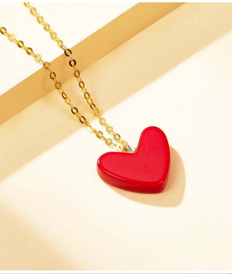梵钰雅配证书小红心项链女玫瑰金彩金爱心锁骨链桃心吊坠520情人节