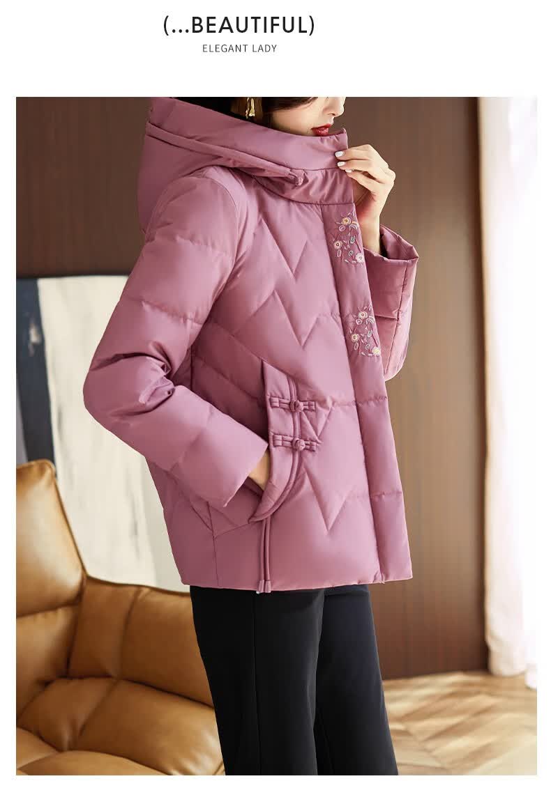 雪夕(xuexi) 中年妈妈装羽绒服女冬季外套绣花棉袄中老年人衣服棉袄中